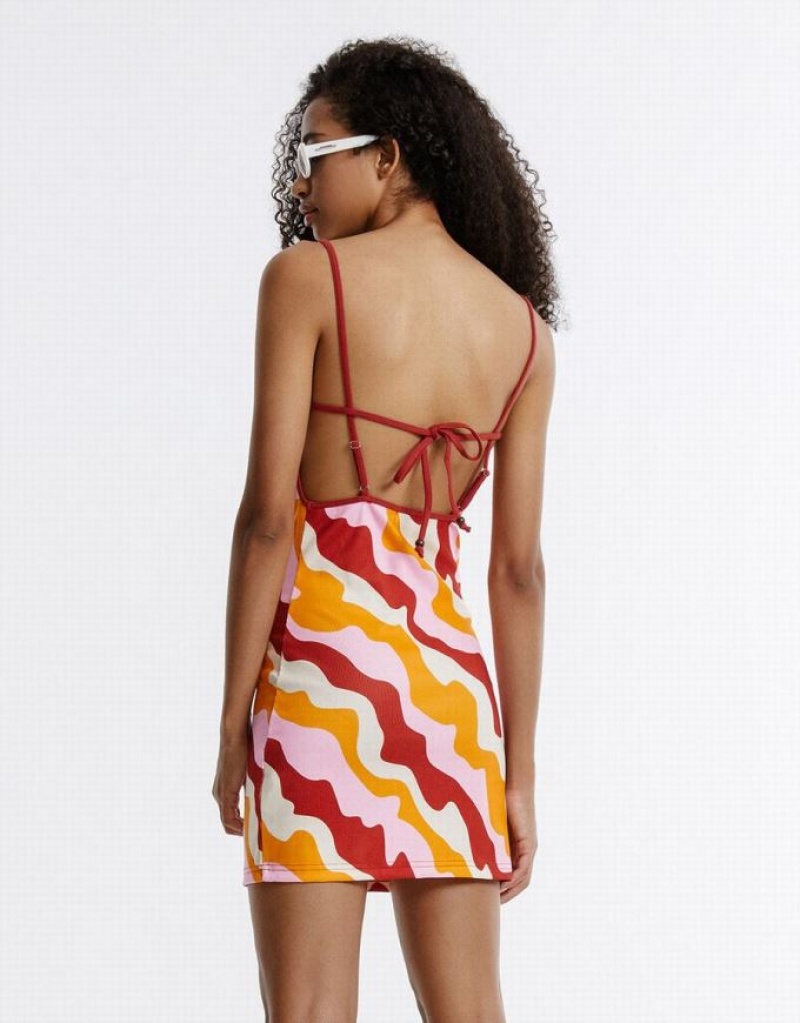 Red Urban Revivo Tie Back Striped Women's Casual Dress | YGUDTR-630