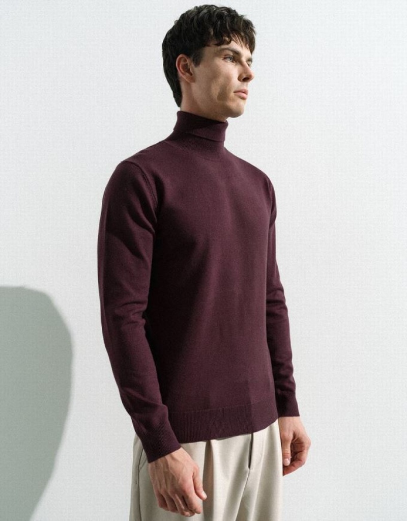 Red Urban Revivo Turtle Neck Knitted Men's Cardigan | QVIUGC-875