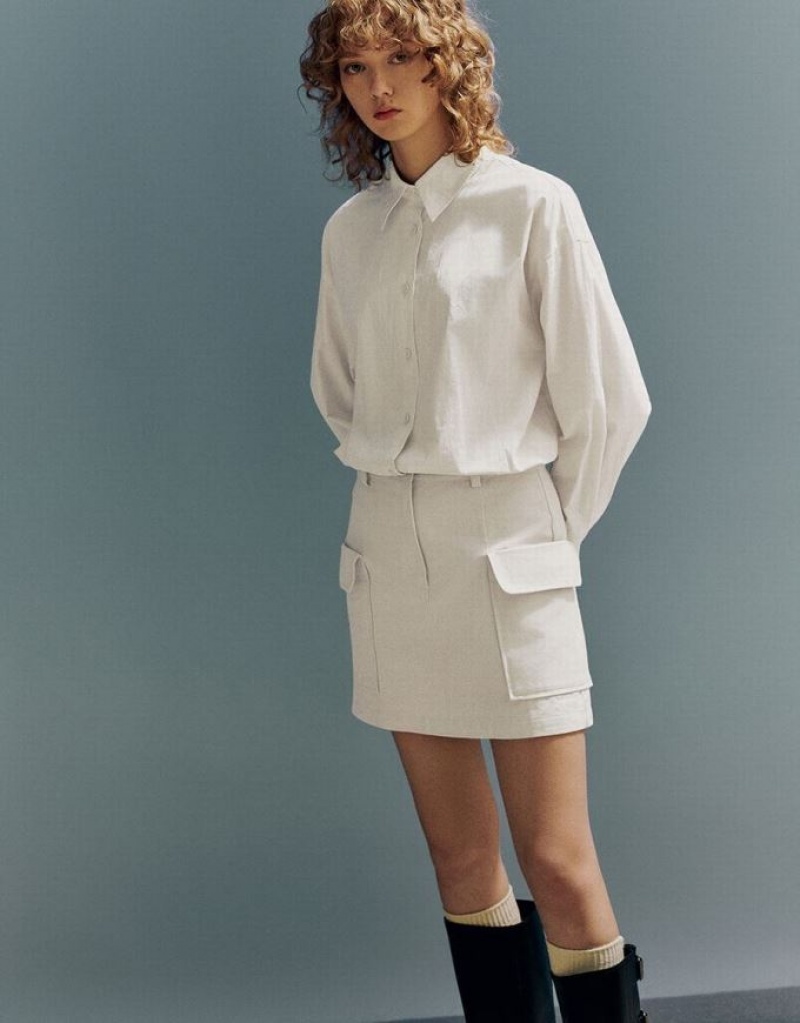 White Urban Revivo 2 In 1 Straight Women's Shirt Dress | BNJGOL-240