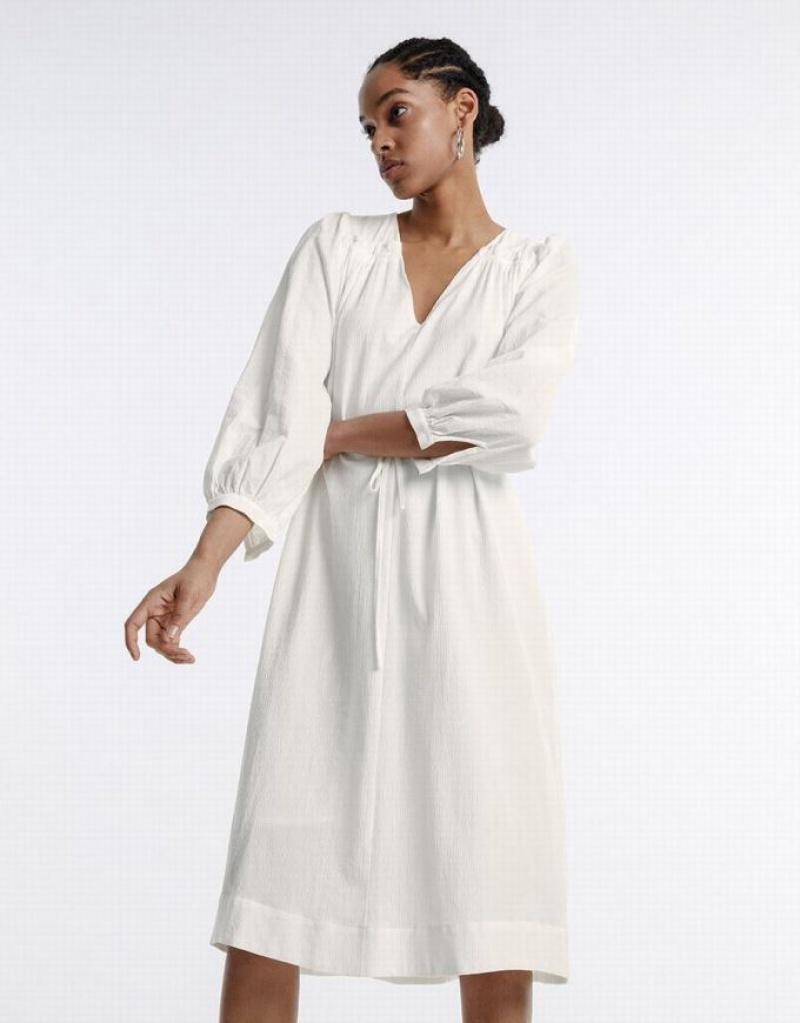 White Urban Revivo Belted Midi Women's Midi Dress | YGZQLI-842
