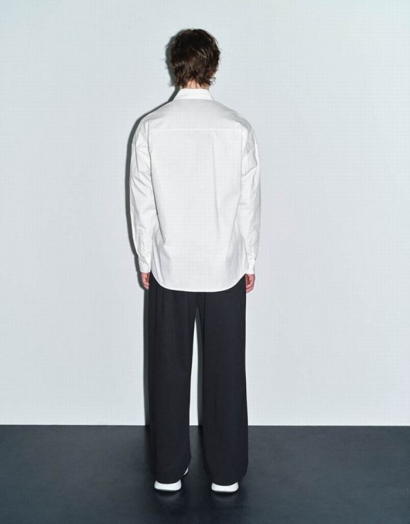White Urban Revivo Bunny Printed Loose Men's Shirts | HSUXIM-462