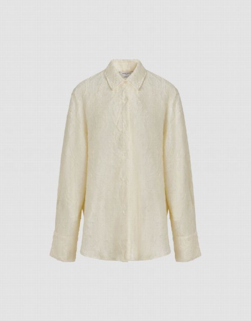 White Urban Revivo Button Up Embossed Loose Women's Shirts | UXRIWP-402