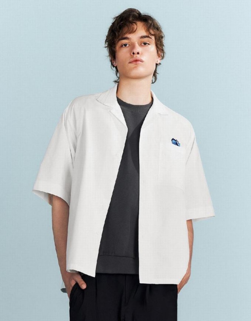 White Urban Revivo Button Up Loose Men\'s Shirts | PLJFQO-214