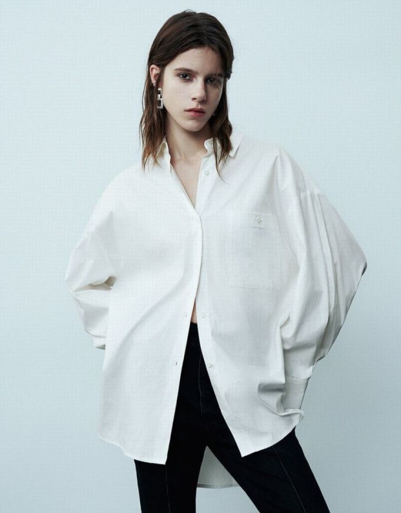 White Urban Revivo Button Up Oversized Women\'s Shirts | RNIXUO-572