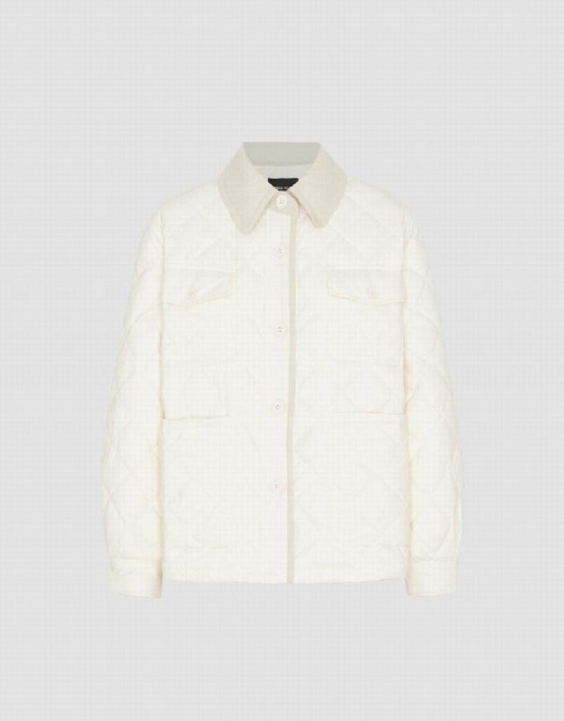 White Urban Revivo Button Up Quilted Women's Down Jackets | PCOWIB-048
