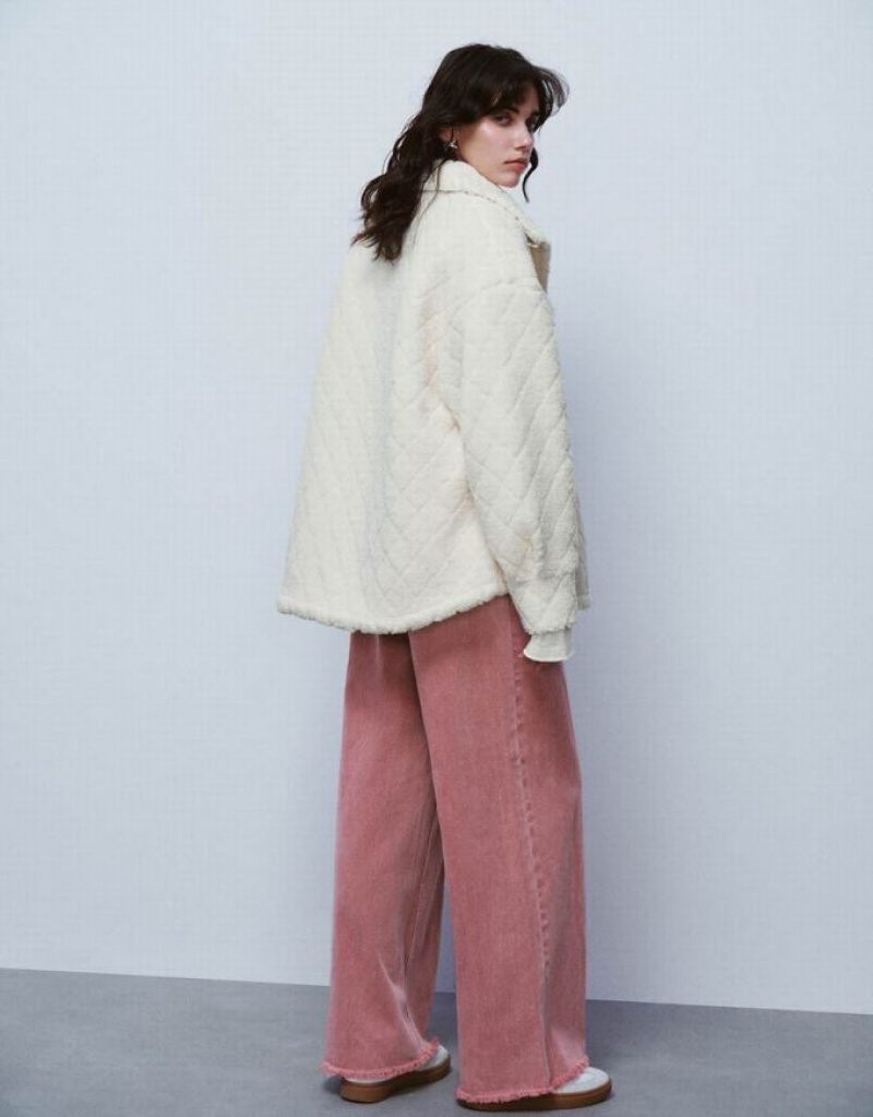 White Urban Revivo Button Up Straight Furry Women's Jacket | TDCRIM-752