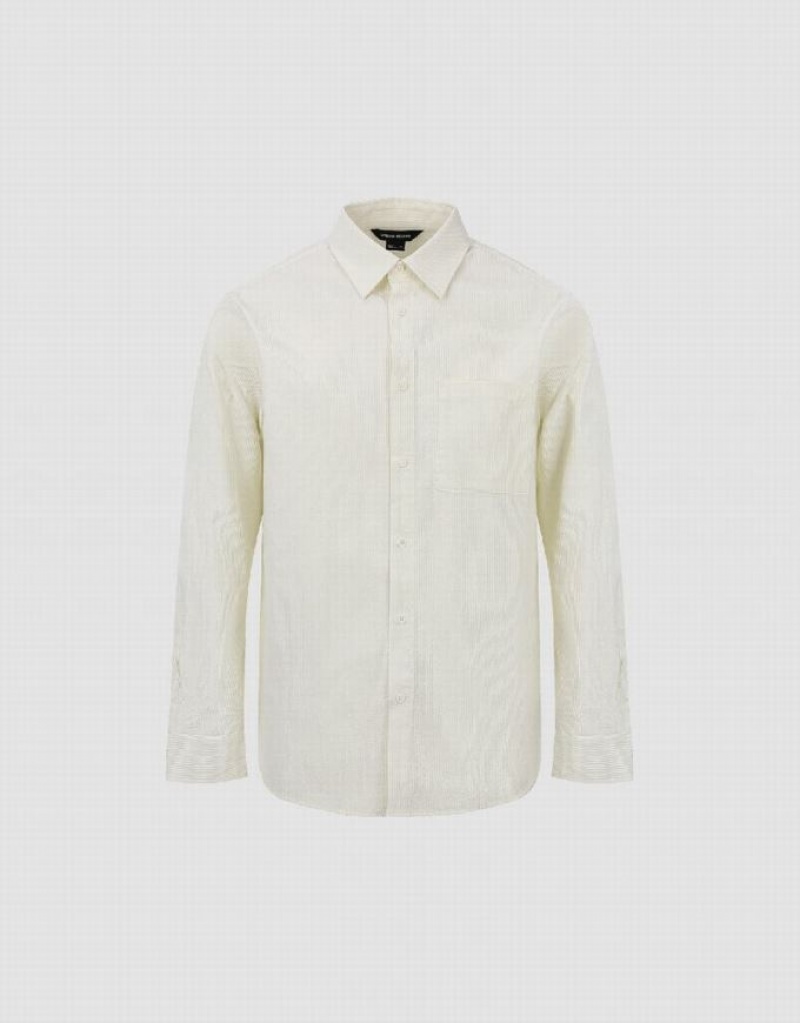 White Urban Revivo Button Up Straight Men's Shirts | LJZQMK-628