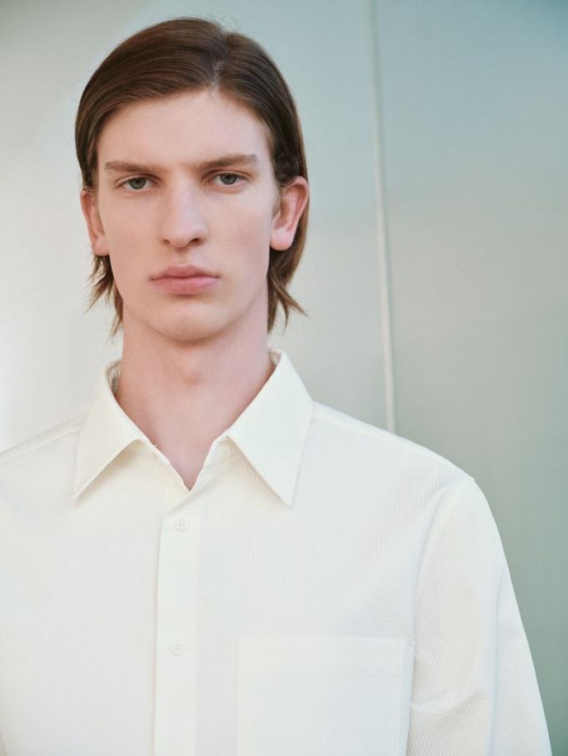 White Urban Revivo Button Up Straight Men's Shirts | LJZQMK-628