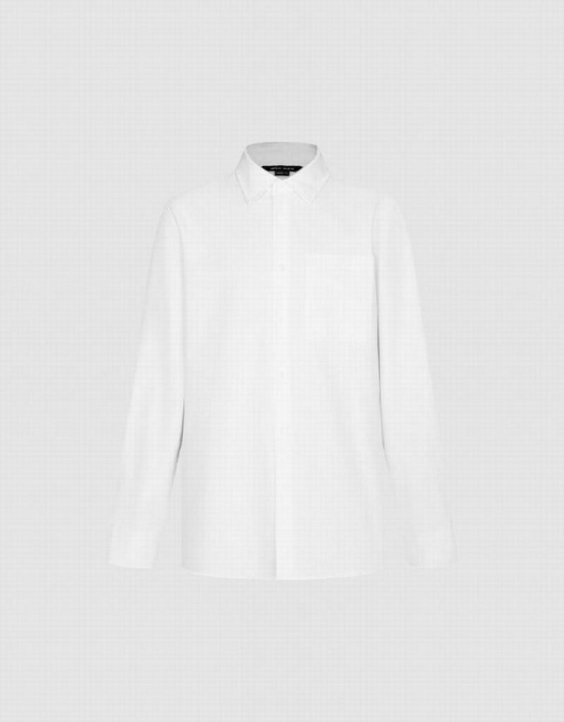White Urban Revivo Button Up Straight Men's Shirts | HTUSBN-716