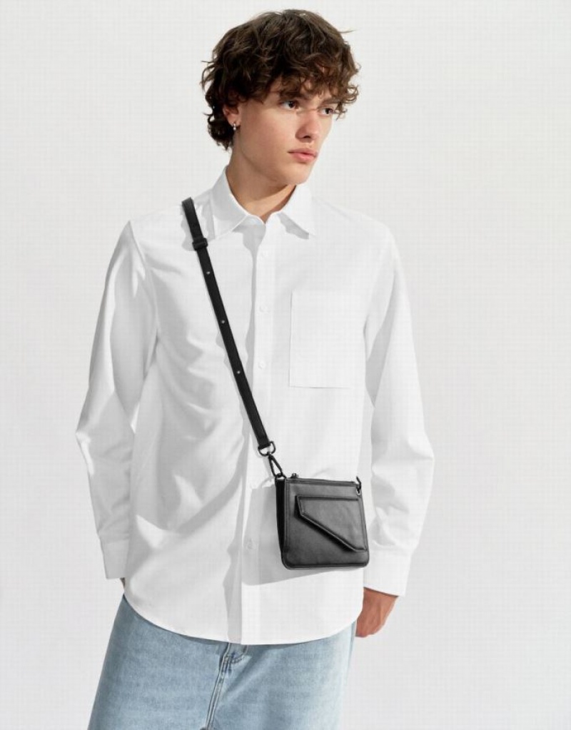 White Urban Revivo Button Up Straight Men's Shirts | HTUSBN-716