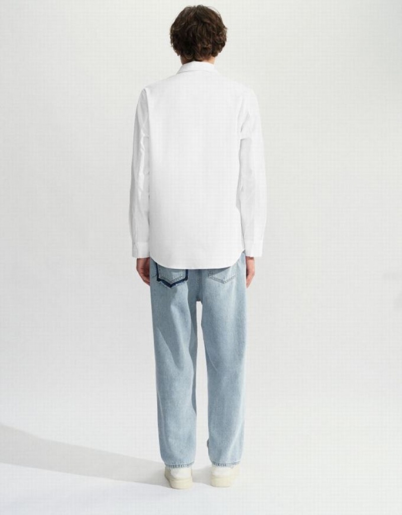 White Urban Revivo Button Up Straight Men's Shirts | HTUSBN-716