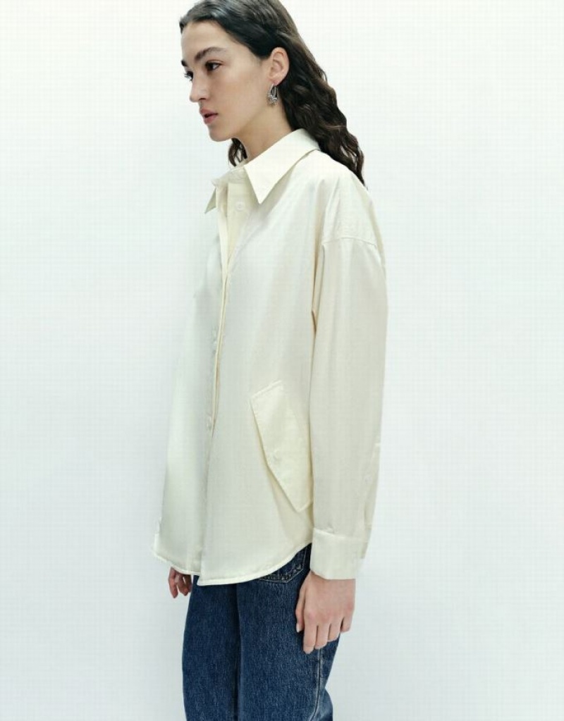 White Urban Revivo Button Up Straight Women's Jacket | LKGMAZ-093