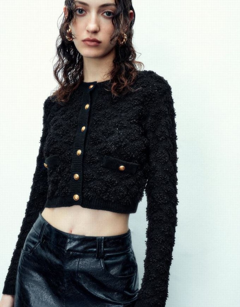 White Urban Revivo Button Up Tweed Knitted Women's Cardigan | HDLBIF-671