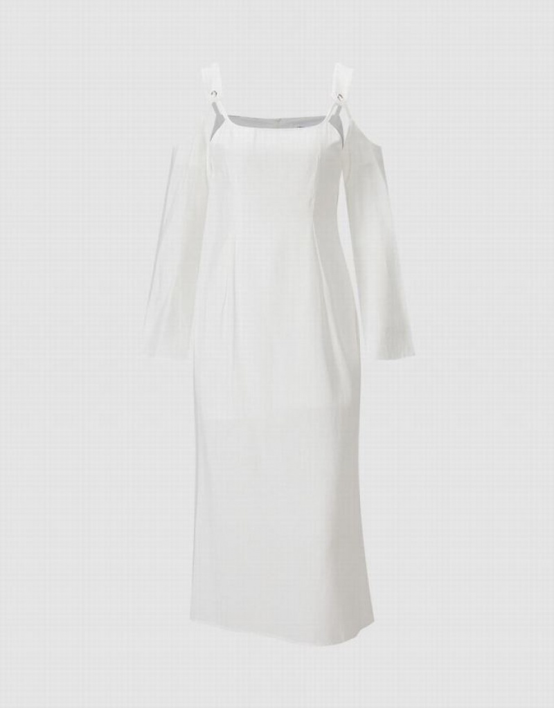 White Urban Revivo Cold Shoulder Women's Casual Dress | DUTORN-758