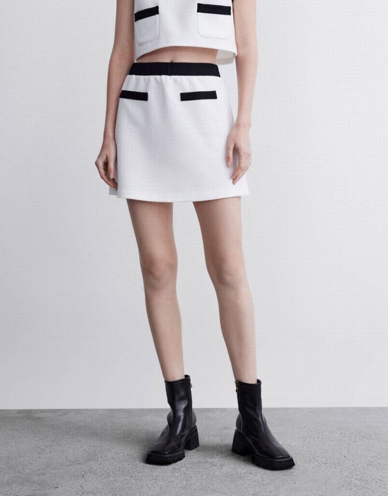 White Urban Revivo Contrast Trim Mini Women's Skirts | HWVNDE-870