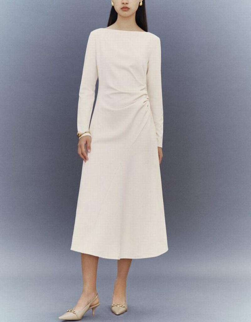 White Urban Revivo Crew Neck A-Line Women's Dress | FERSKM-703