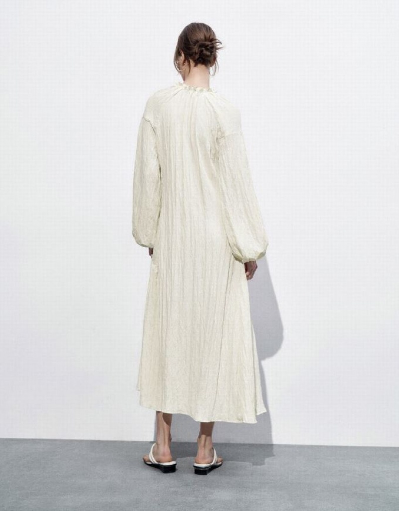 White Urban Revivo Crew Neck A-Line Women's Dress | KQBOTP-271
