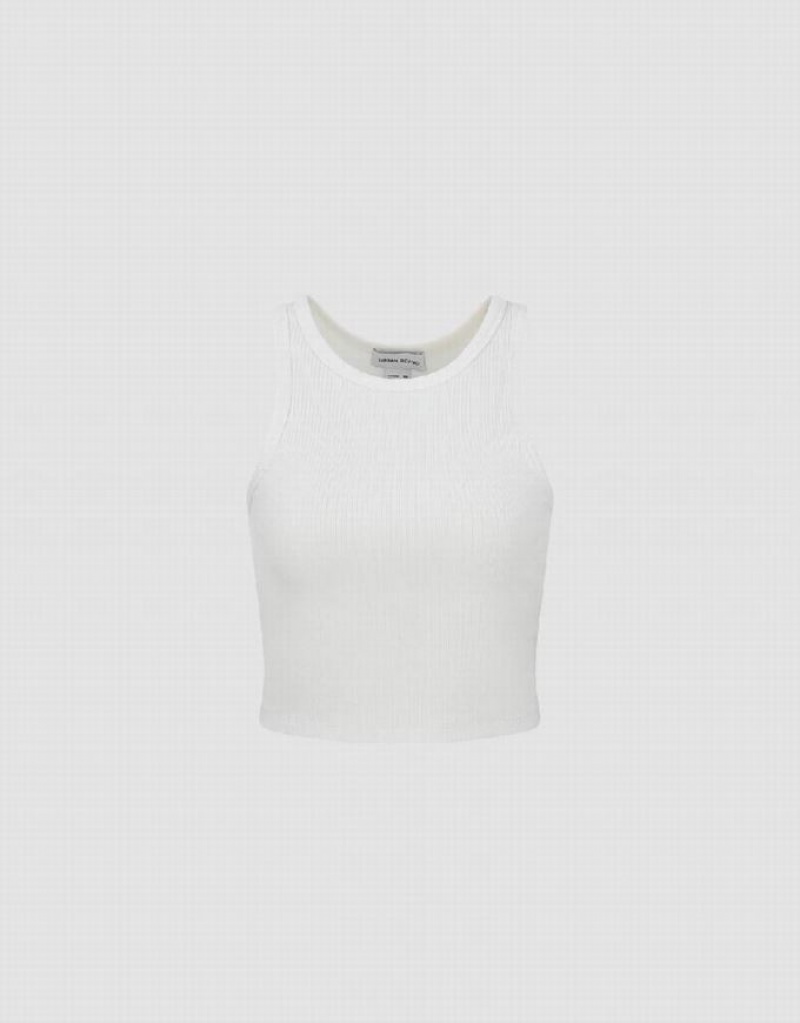 White Urban Revivo Crew Neck Cropped Knitted Women's Tank Top | JFUGPA-392