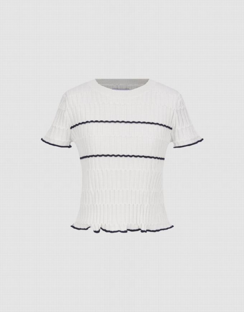 White Urban Revivo Crew Neck Knitted Women\'s Cardigan | IHSMNU-948