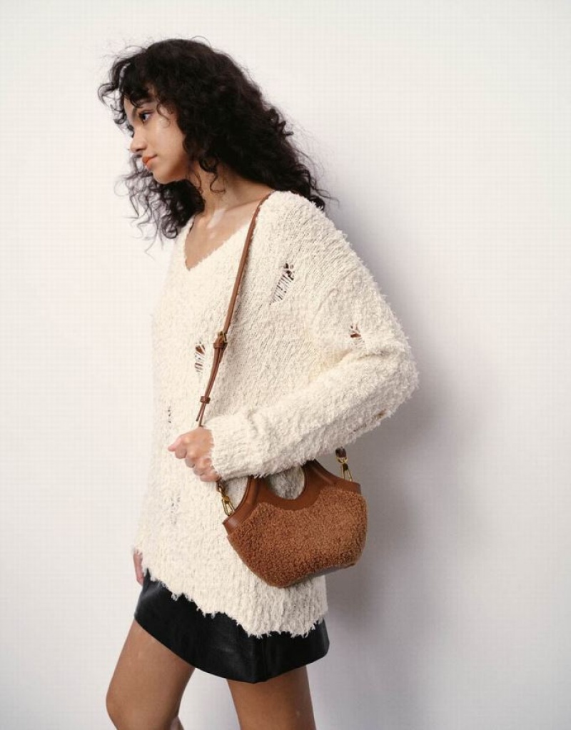 White Urban Revivo Crew Neck Knitted Women's Cardigan | PUKGYL-701