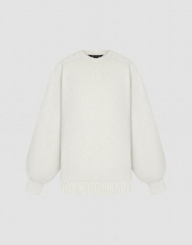 White Urban Revivo Crew Neck Loose Women's Sweatshirts | UVBHKW-472