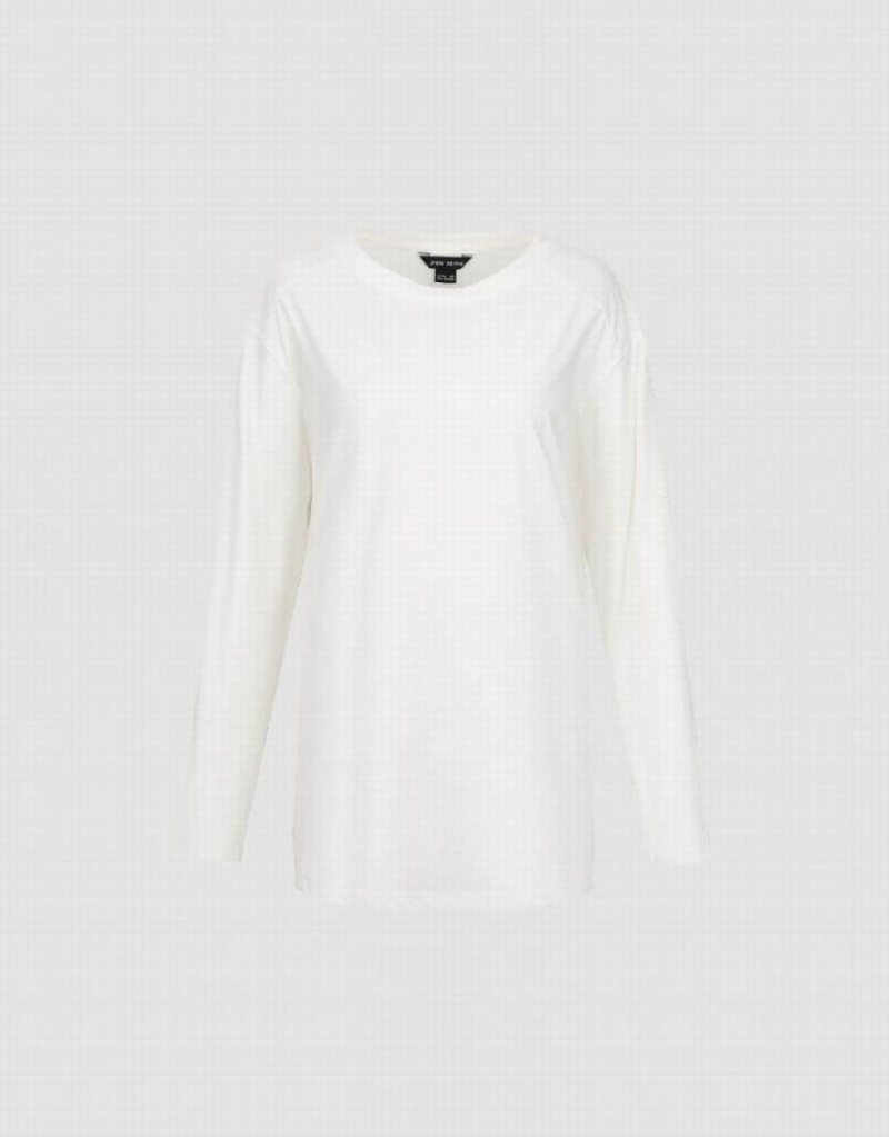 White Urban Revivo Crew Neck Loose Women's T-Shirts | HAXDUY-183