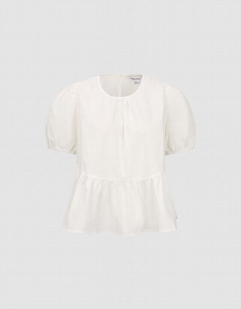 White Urban Revivo Crew Neck Overhead Women's Blouse | BEGTHK-524