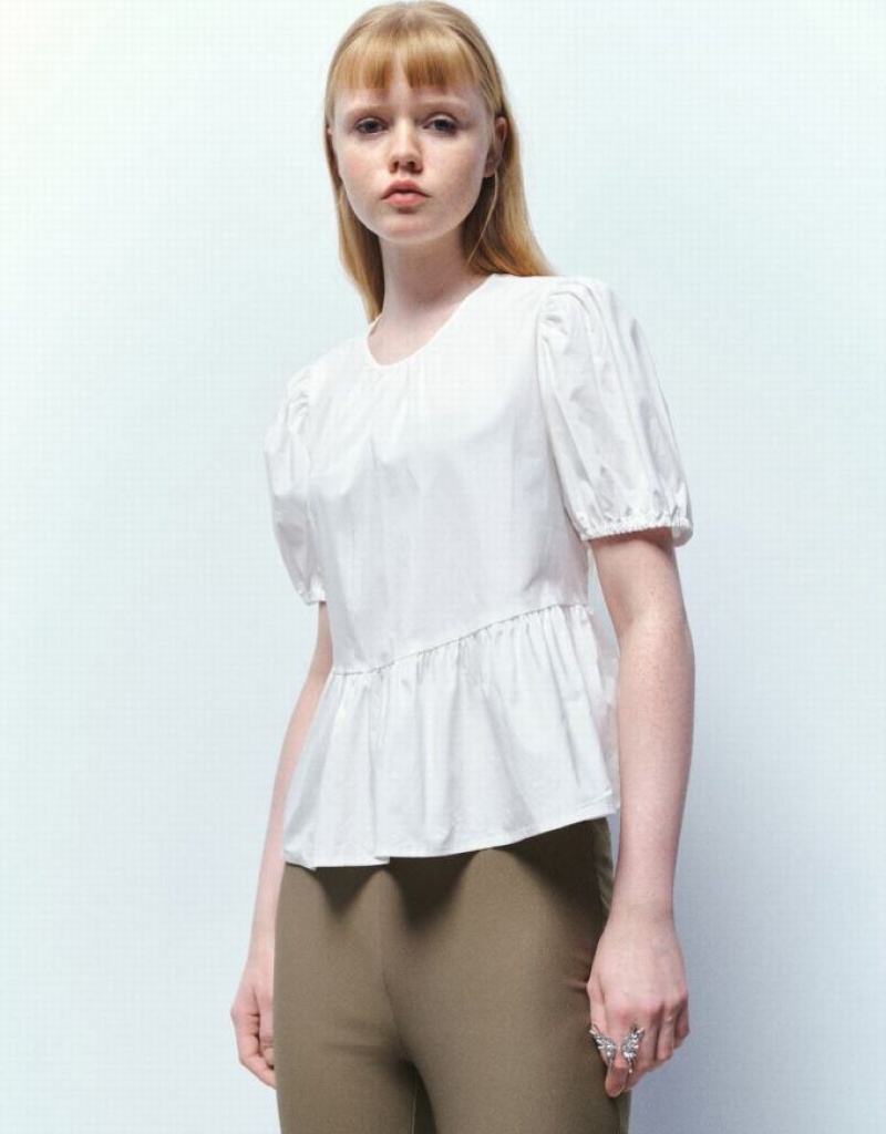 White Urban Revivo Crew Neck Overhead Women\'s Blouse | BEGTHK-524