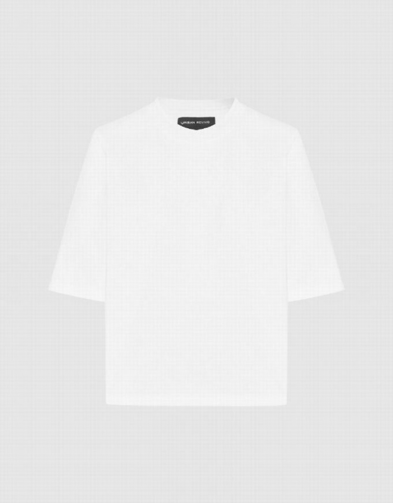 White Urban Revivo Crew Neck Straight Women's T-Shirts | BLGTIX-210