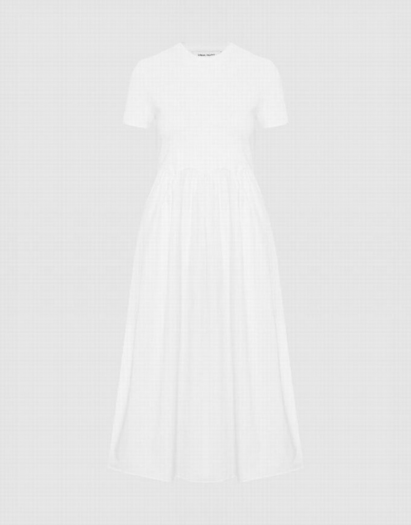 White Urban Revivo Crew Neck Straight Women's Dress | QDLCOT-940