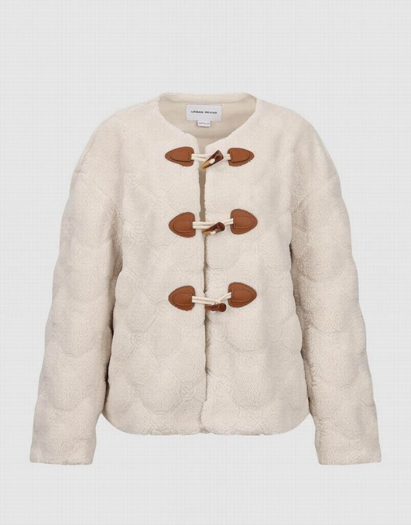 White Urban Revivo Embossed Drop Shoulder Sleeve Straight Women's Jacket | RYLTKI-536