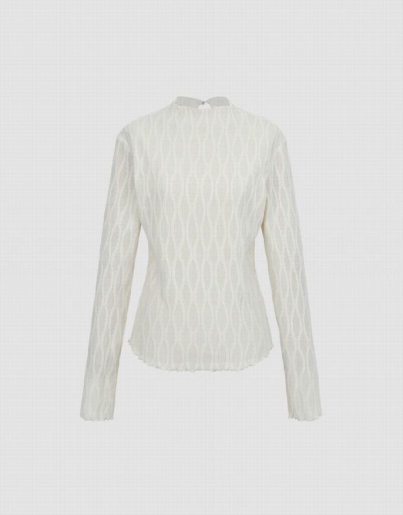 White Urban Revivo Embossed Skinny Knitted Women's T-Shirts | LCBOST-784