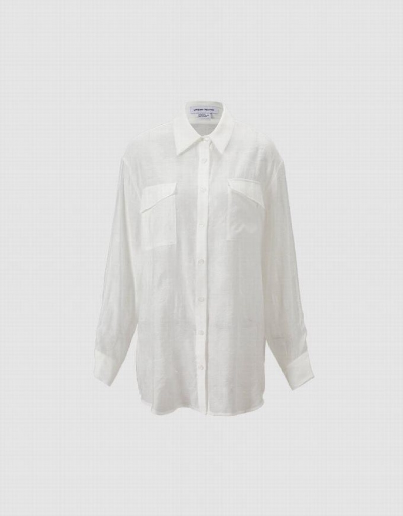 White Urban Revivo Flap Pocket Women's Shirts | UQSPOC-263