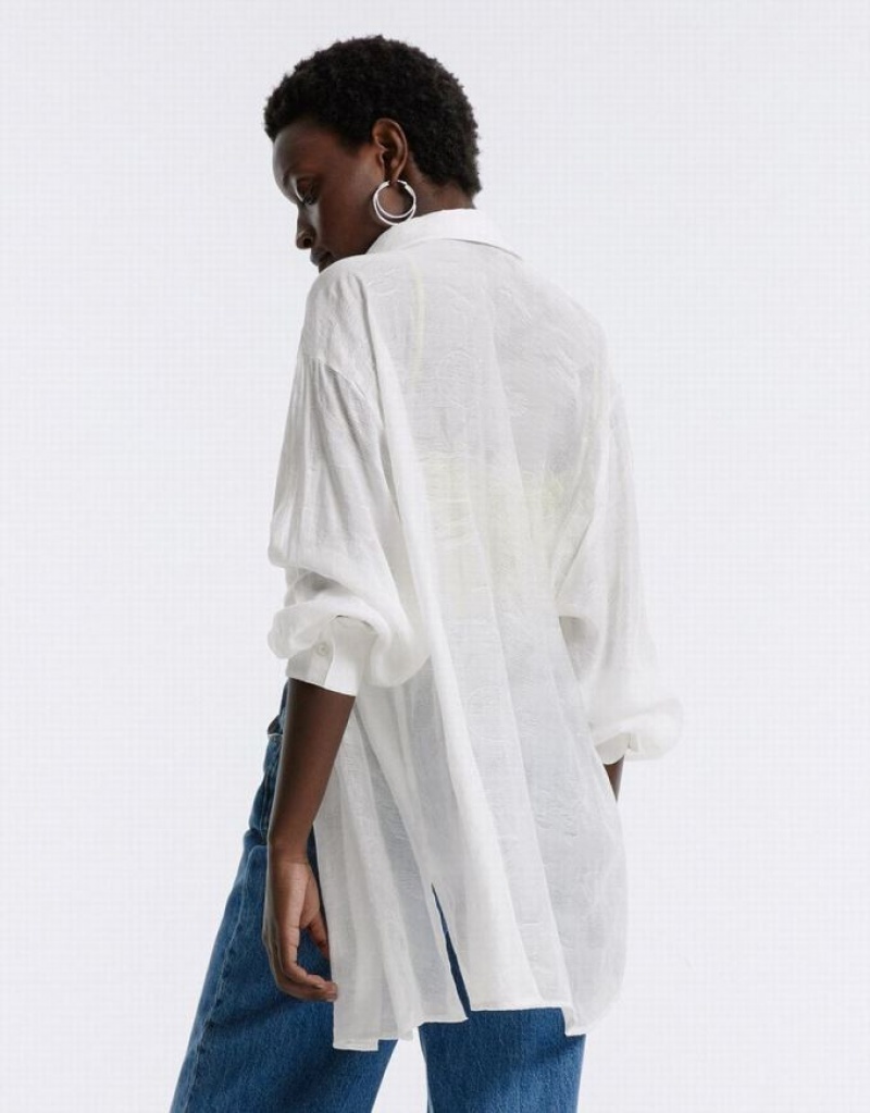 White Urban Revivo Flap Pocket Women's Shirts | UQSPOC-263