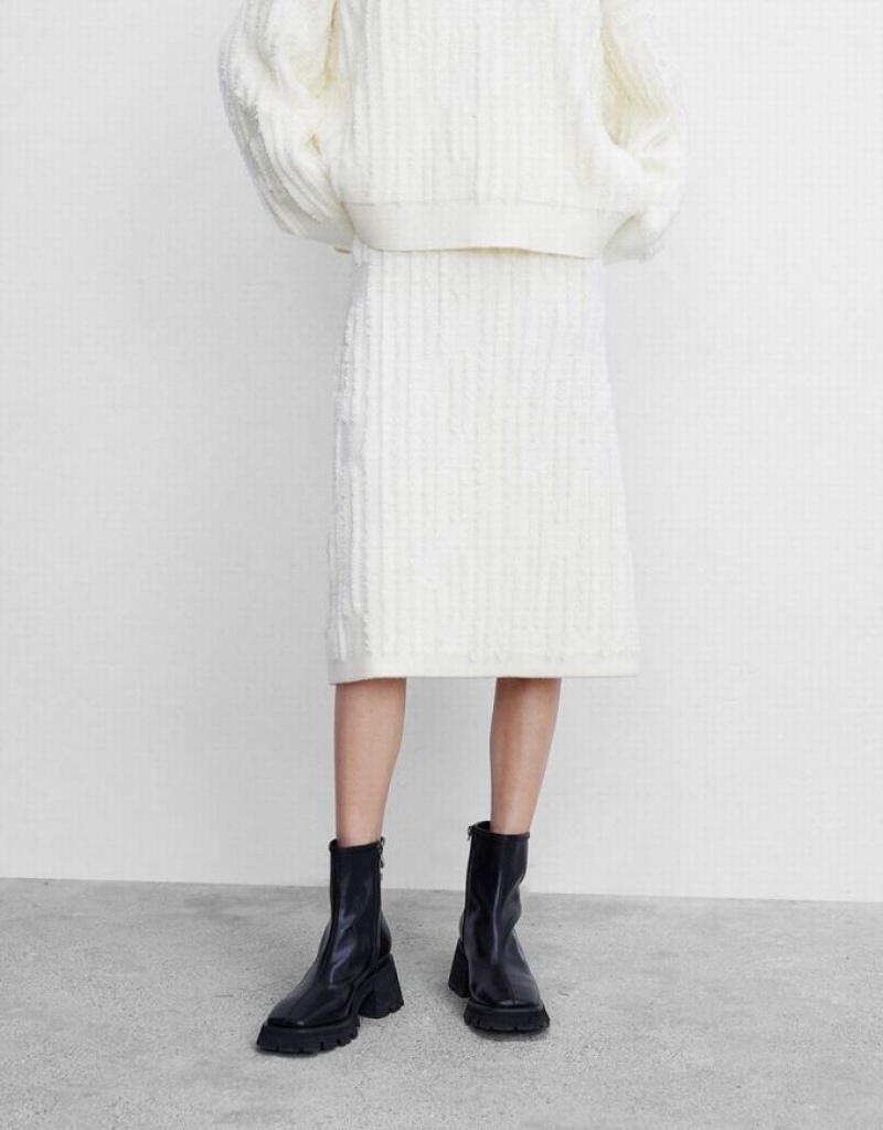 White Urban Revivo Fuzzy Knit Women's Skirts | HGXBML-786