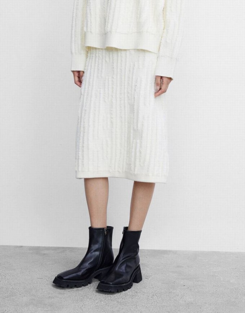 White Urban Revivo Fuzzy Knit Women's Skirts | HGXBML-786