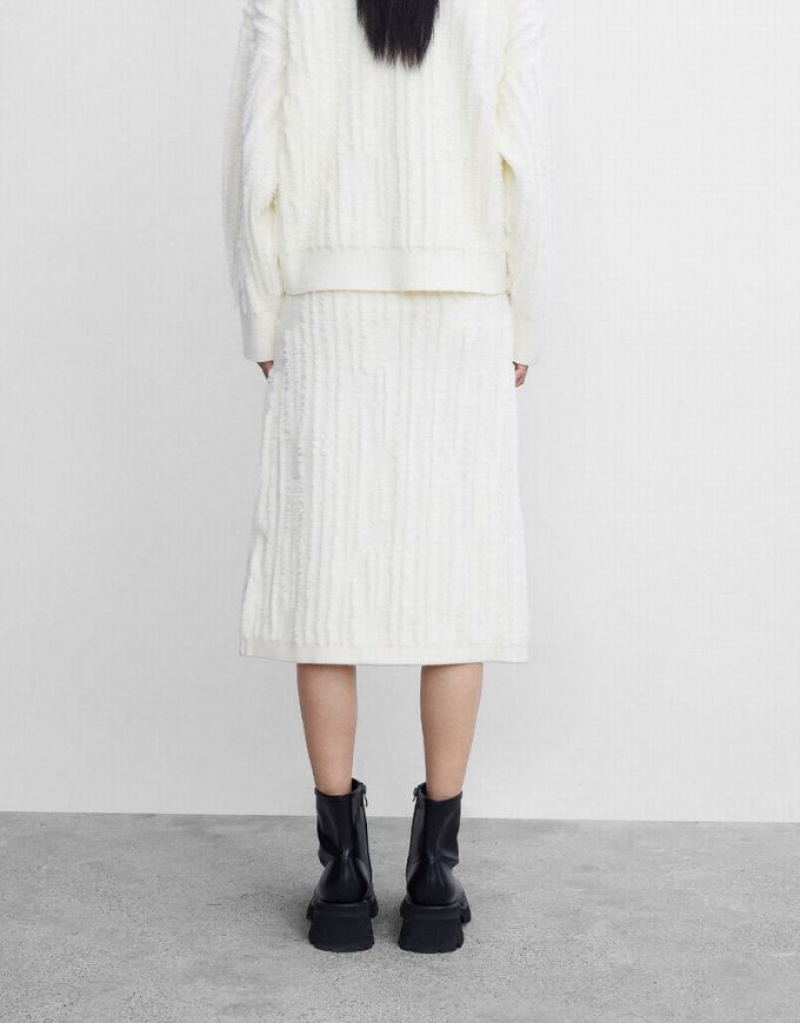White Urban Revivo Fuzzy Knit Women's Skirts | HGXBML-786