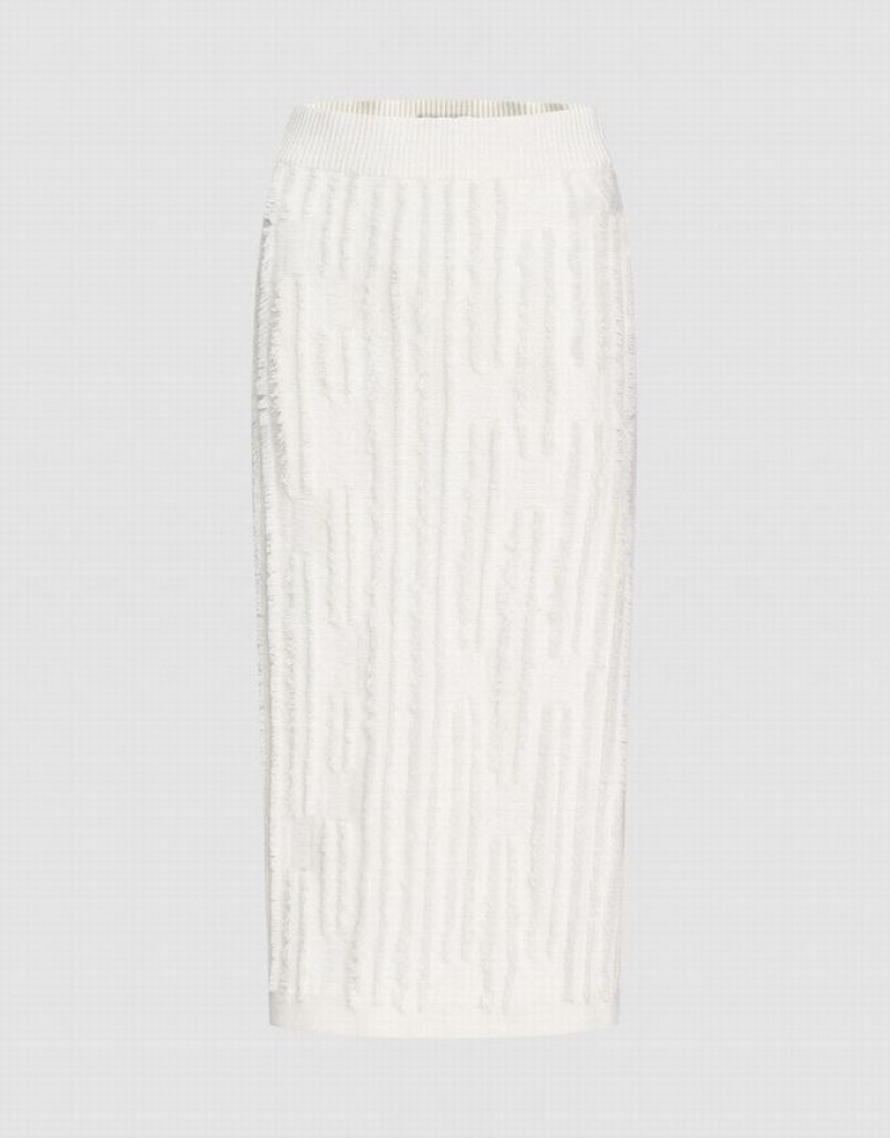 White Urban Revivo Fuzzy Knit Women\'s Skirts | HGXBML-786