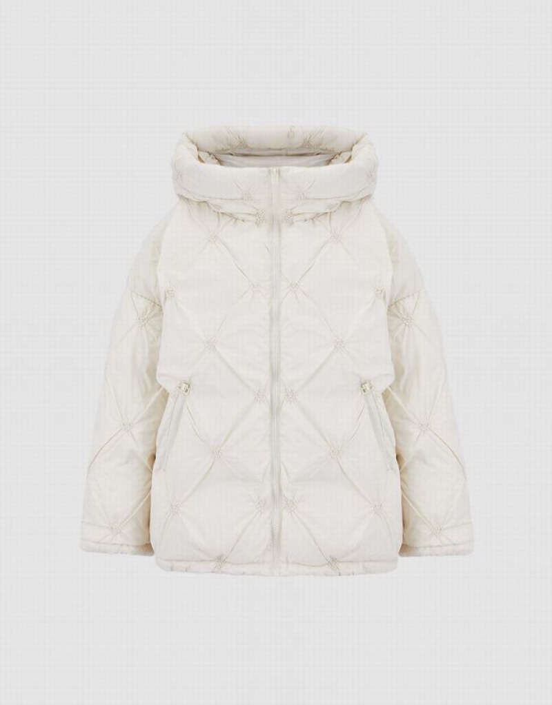 White Urban Revivo Heart Detail Quilted Women's Down Jackets | PRGCZK-850