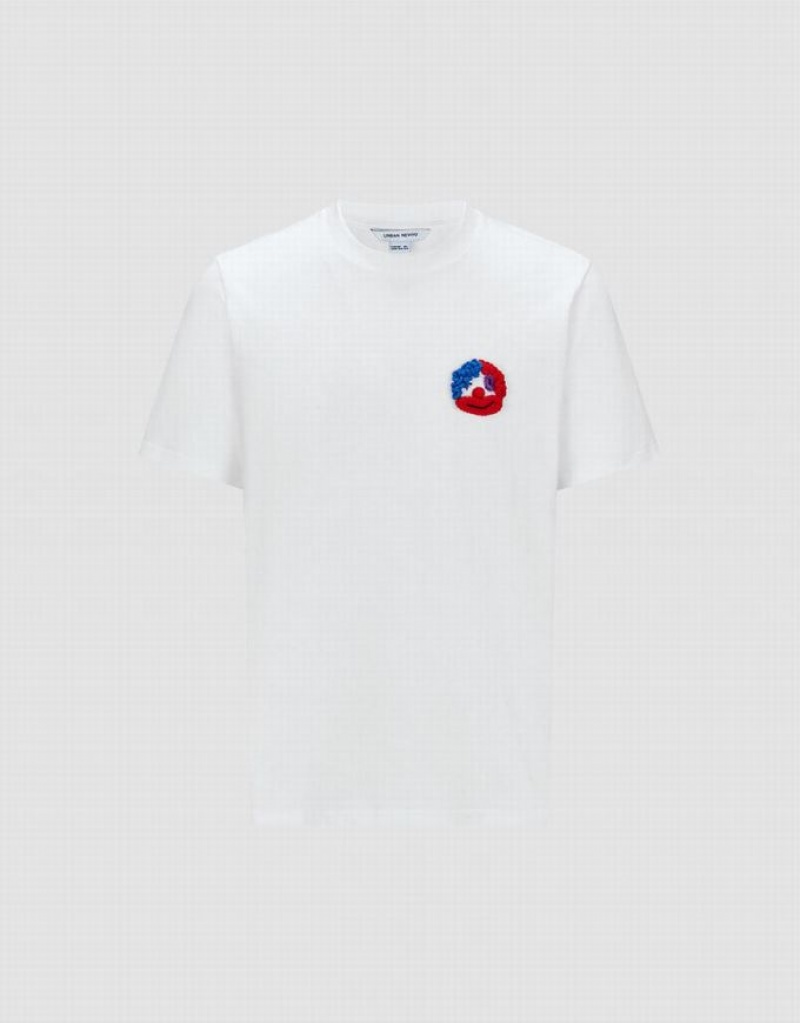 White Urban Revivo Joker Embossed Crew Neck Men's T-Shirts | DZFBYE-378