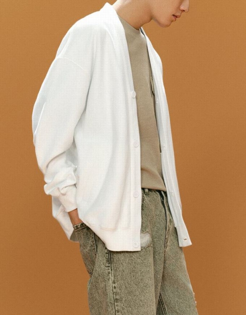 White Urban Revivo Kimono Lapel Loose Men's Jacket | JVLPFQ-307