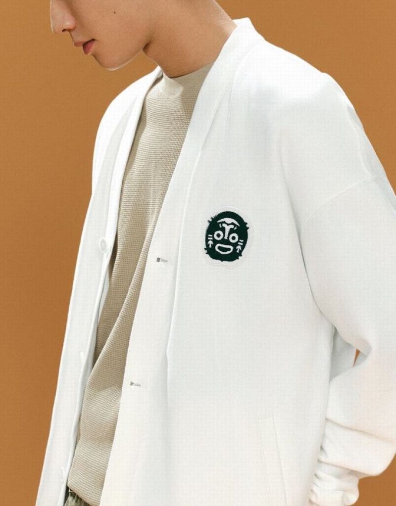 White Urban Revivo Kimono Lapel Loose Men's Jacket | JVLPFQ-307