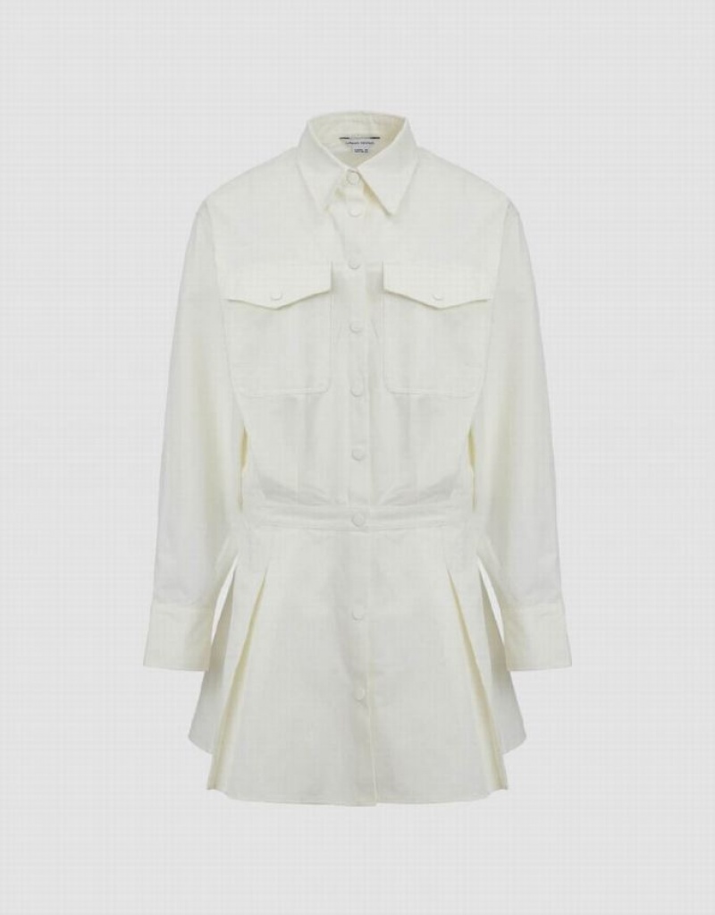 White Urban Revivo Lapel Loose A-Line Women's Dress | YNITZS-013