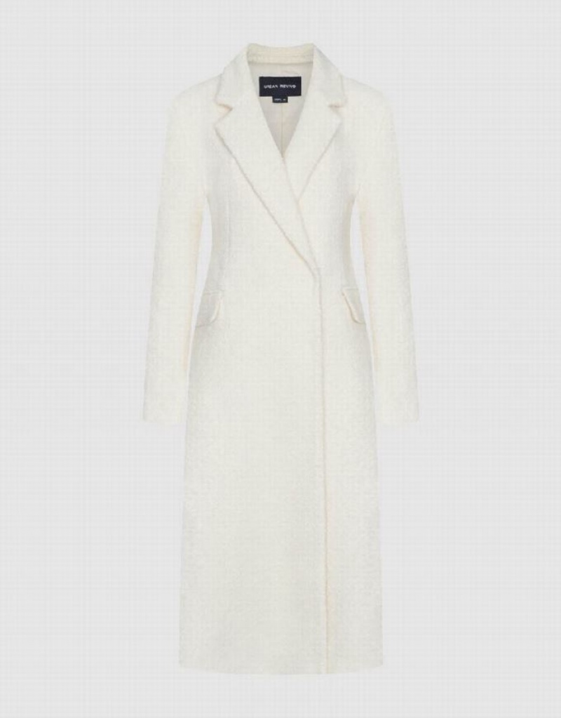 White Urban Revivo Longline Furry Skater Women's Coats | WXPEFL-910