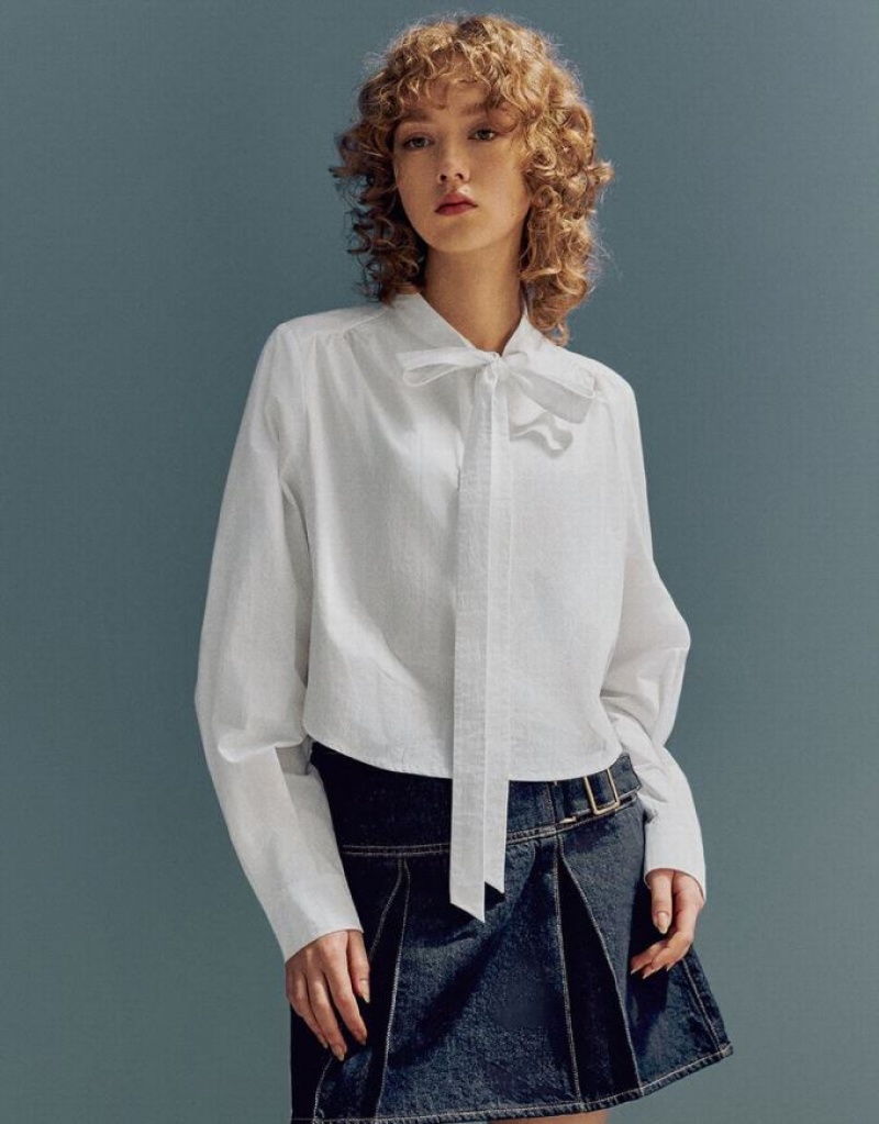 White Urban Revivo Loose A-Line Women\'s Shirts | KGXQSE-820