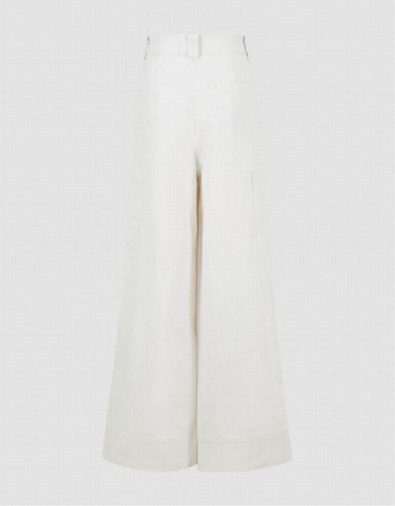 White Urban Revivo Loose Straight Women's Pants | UZJHLM-952