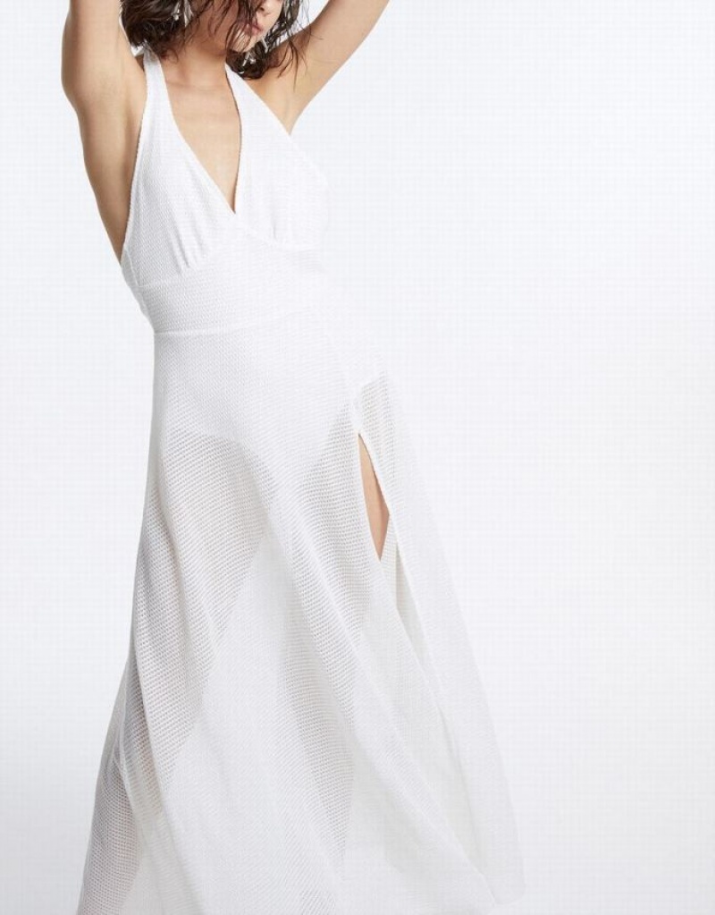 White Urban Revivo Maxi Halter Women's Maxi Dress | TPBKVD-356