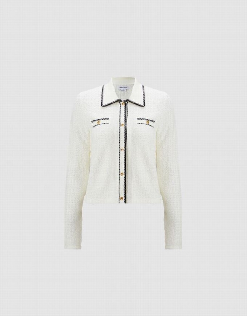 White Urban Revivo Metallic Button Cropped Women's Cardigan | ONTHYL-374