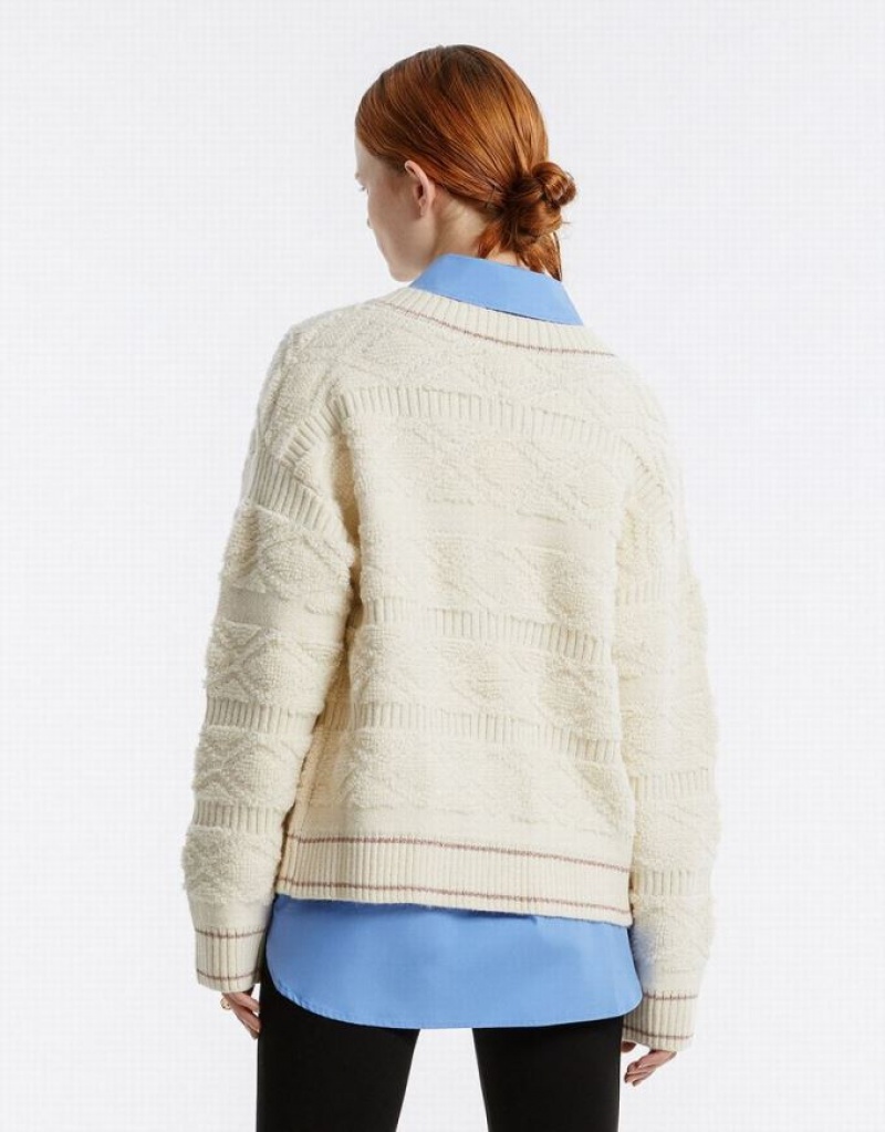 White Urban Revivo Metallic Button Textured Women's Cardigan | EYIGSL-278
