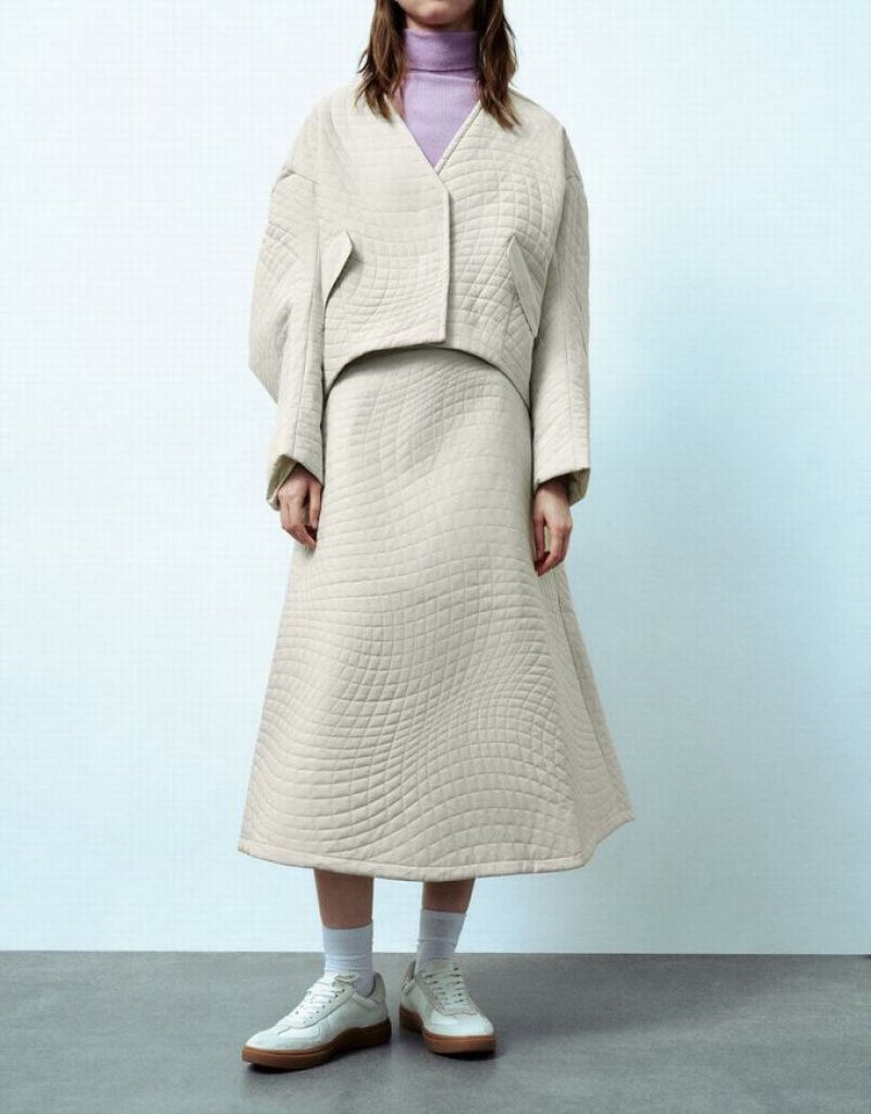 White Urban Revivo Midi A-Line Women's Skirts | OTEMNQ-790